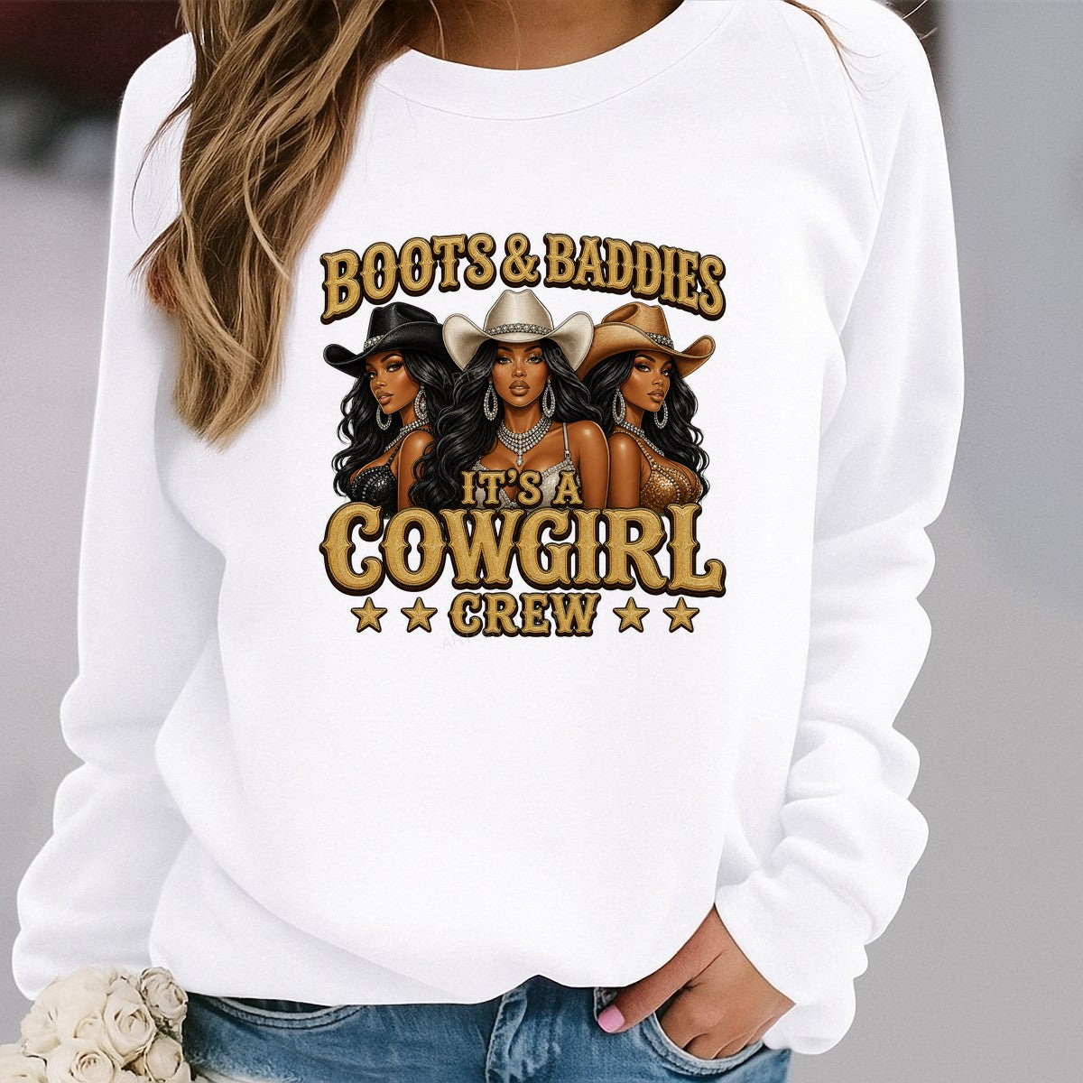 Western Heat Transfer Boots & Baddies Cowgirl Crew Glitter Graphic for T Shirts Hoodies and Tote Bags - 2