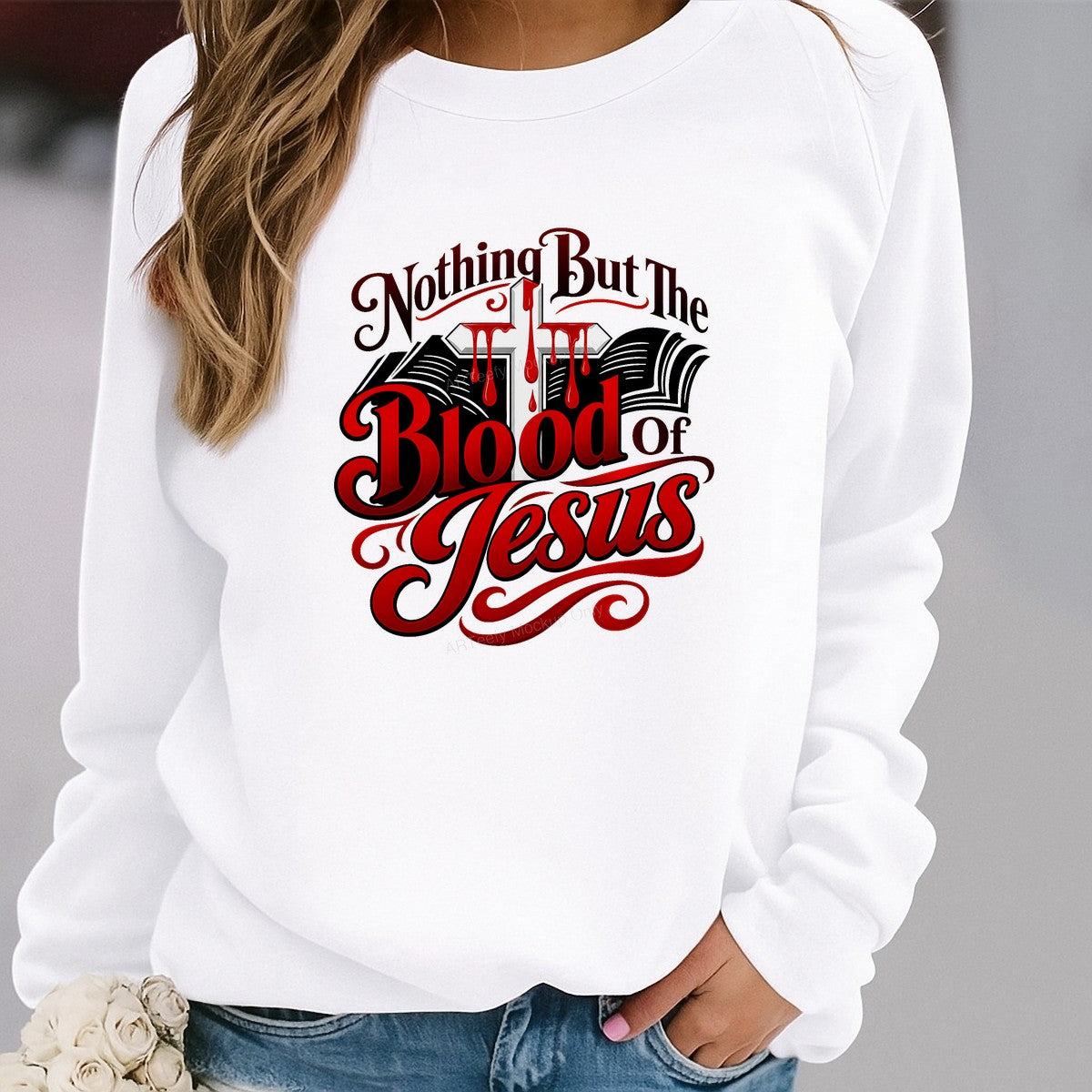 Christian Heat Transfer Nothing But The Blood of Jesus Cross Graphic for T Shirts Hoodies and Christian Apparel - 2