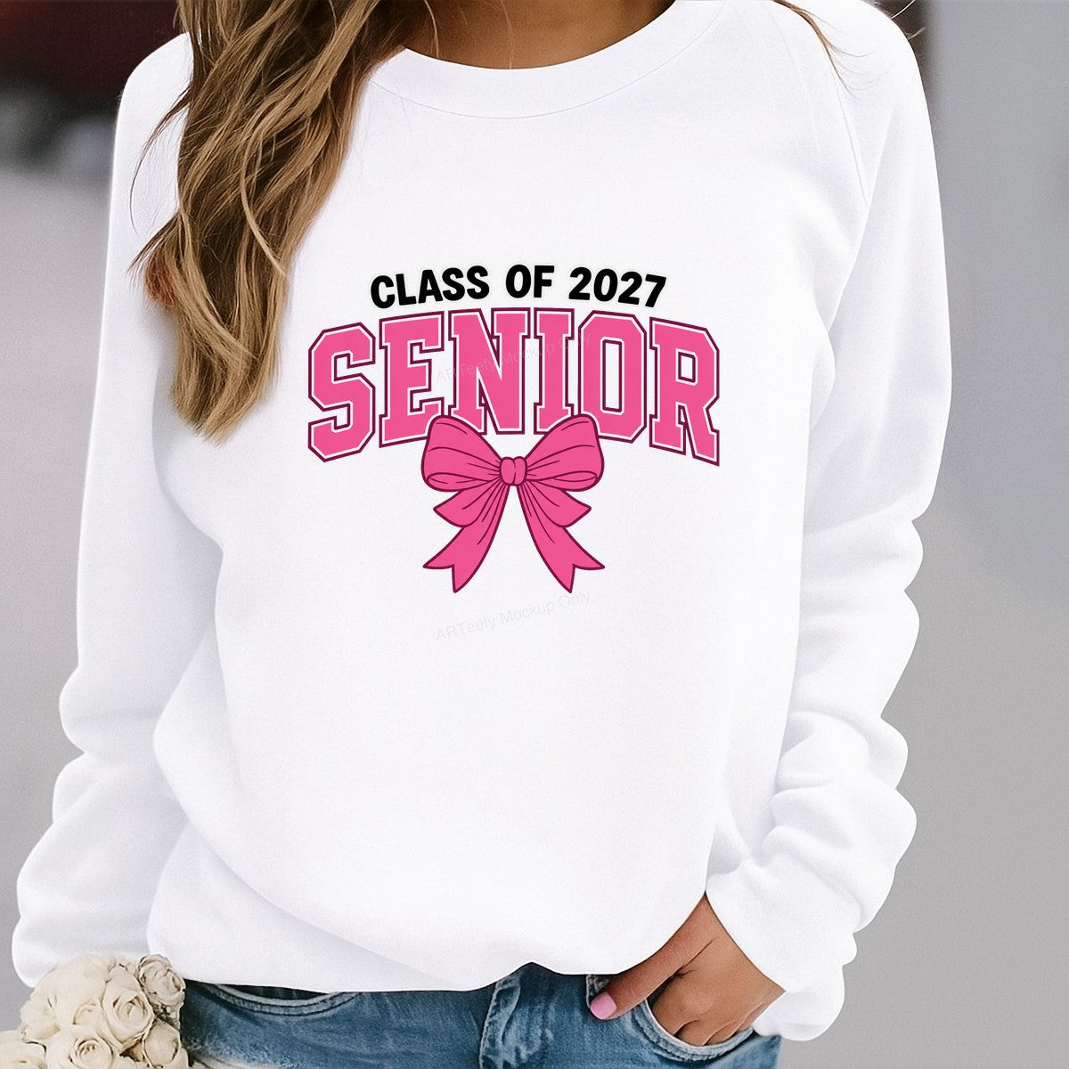 DTF Transfer Class of 2027 Senior Pink Bow Graphic for T Shirts Hoodies and Tote Bags - 2