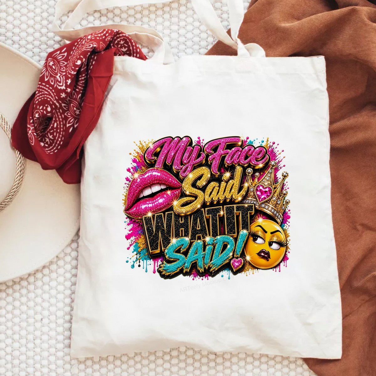 DTF Transfer My Face Said What It Said Glitter Lips and Crown Emoji Graphic for T Shirts Hoodies and Gifts - 2
