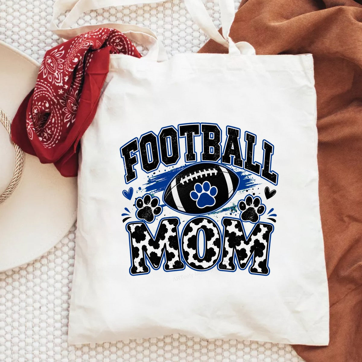 DTF Transfer Football Mom Paw Print Cowhide Letter Graphic for T Shirts Hoodies and Game Day Apparel - 2