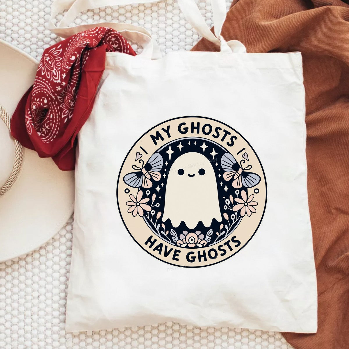 DTF Transfer “My Ghosts Have Ghosts” Cute Ghost Floral Graphic for T Shirts Hoodies and Tote Bags - 2