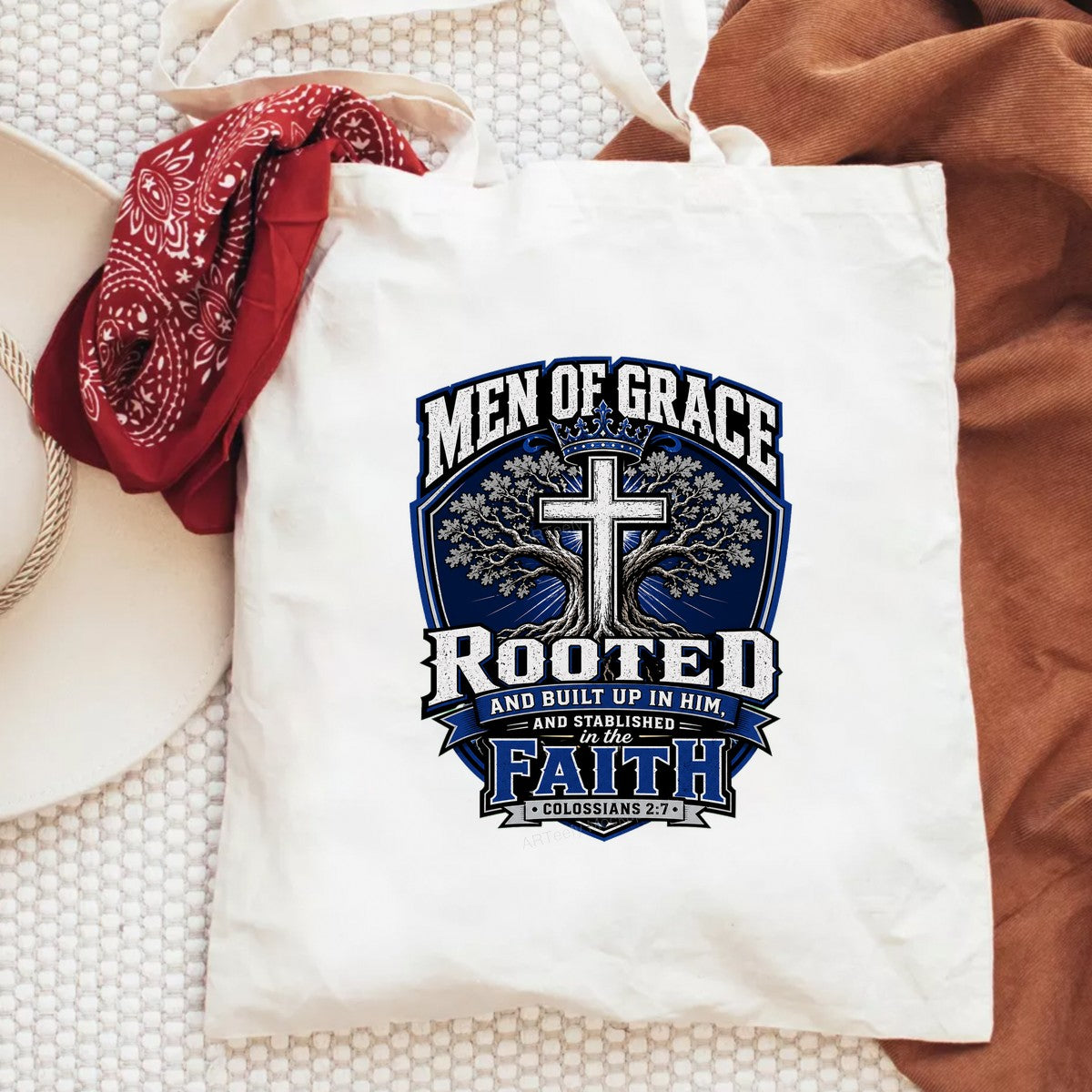 Christian Heat Transfer Men of Grace Rooted in the Faith Cross and Tree Graphic for T Shirts Hoodies and Christian Apparel - 2