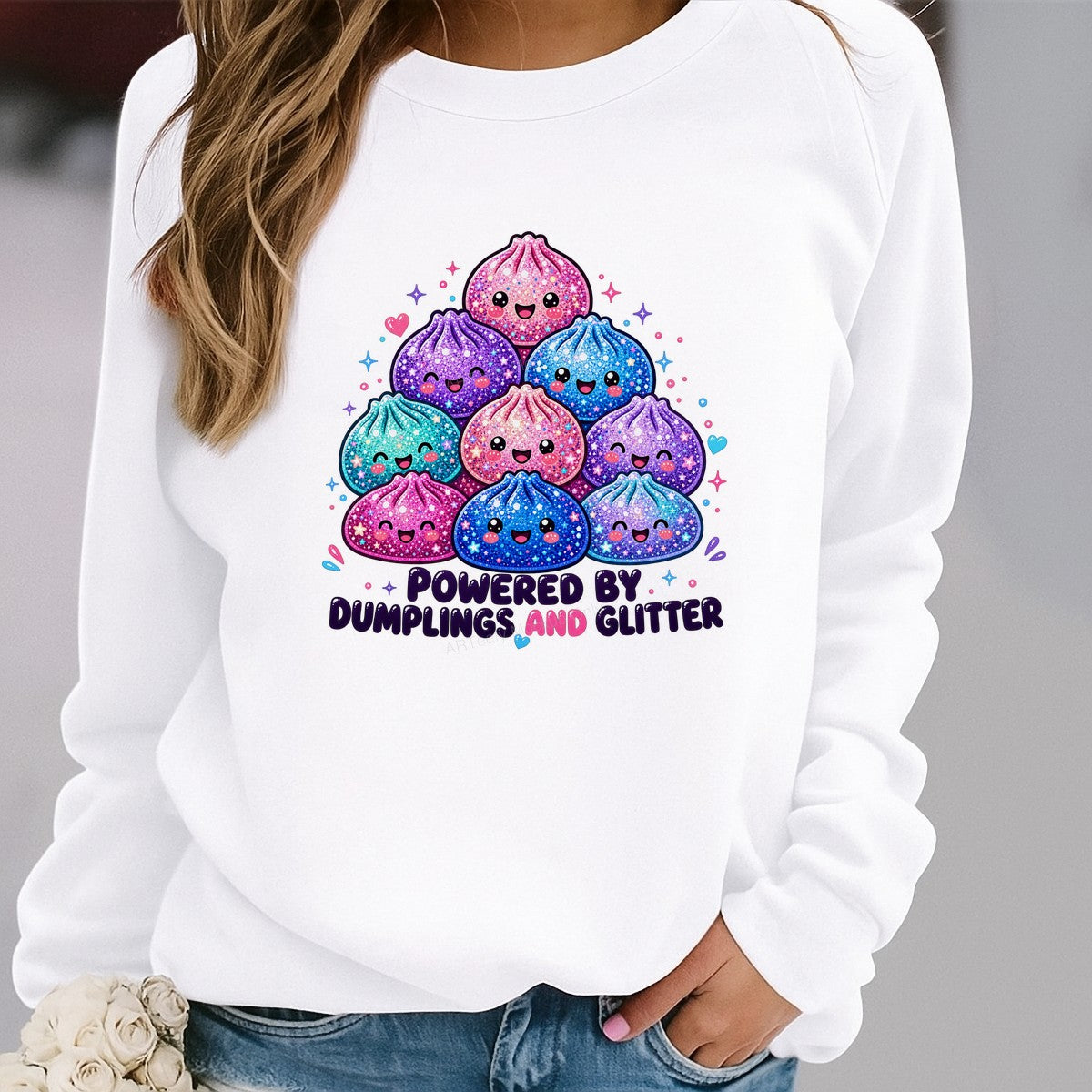 Funny Graphic Transfer Powered By Dumplings And Glitter Kawaii Sparkle Dumpling Art for T Shirts Hoodies and Tote Bags - 2