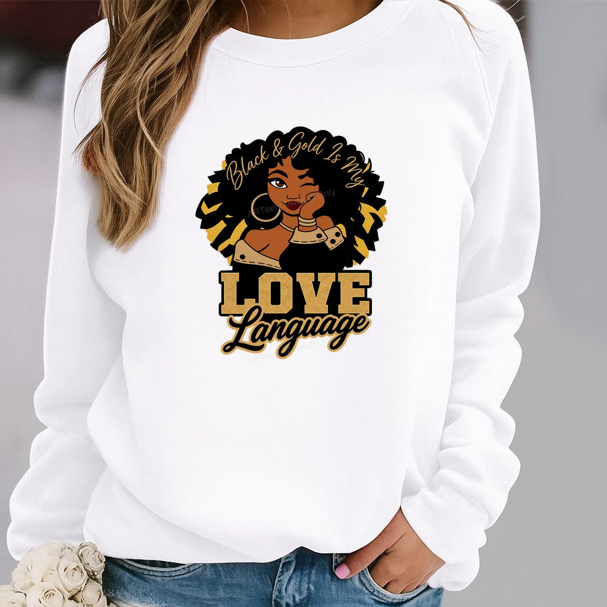 DTF Heat Transfer Black & Gold Is My Love Language Afro Woman Graphic for T Shirts Hoodies and Tote Bags - 2