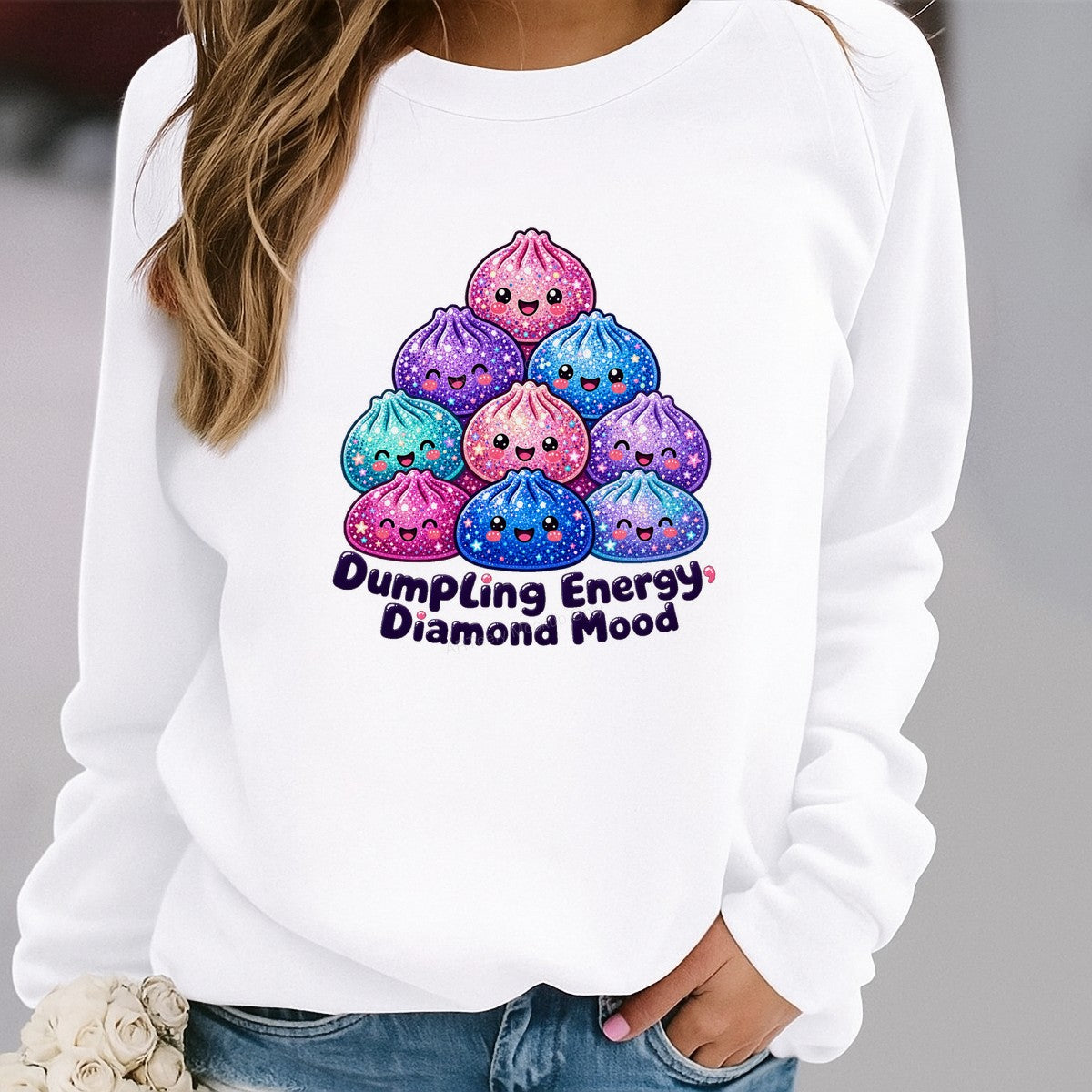 Funny Graphic Transfer Dumpling Energy Diamond Mood Glitter Dumpling Stack for T Shirts Hoodies and Tote Bags - 2