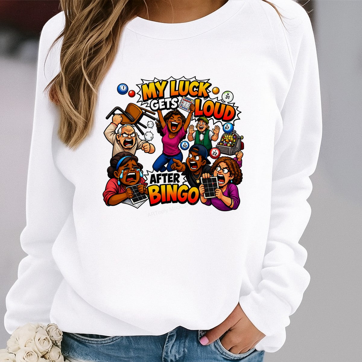 Funny Graphic Transfer My Luck Gets Loud After Bingo Cartoon Players Design for T Shirts Hoodies and Tote Bags - 2