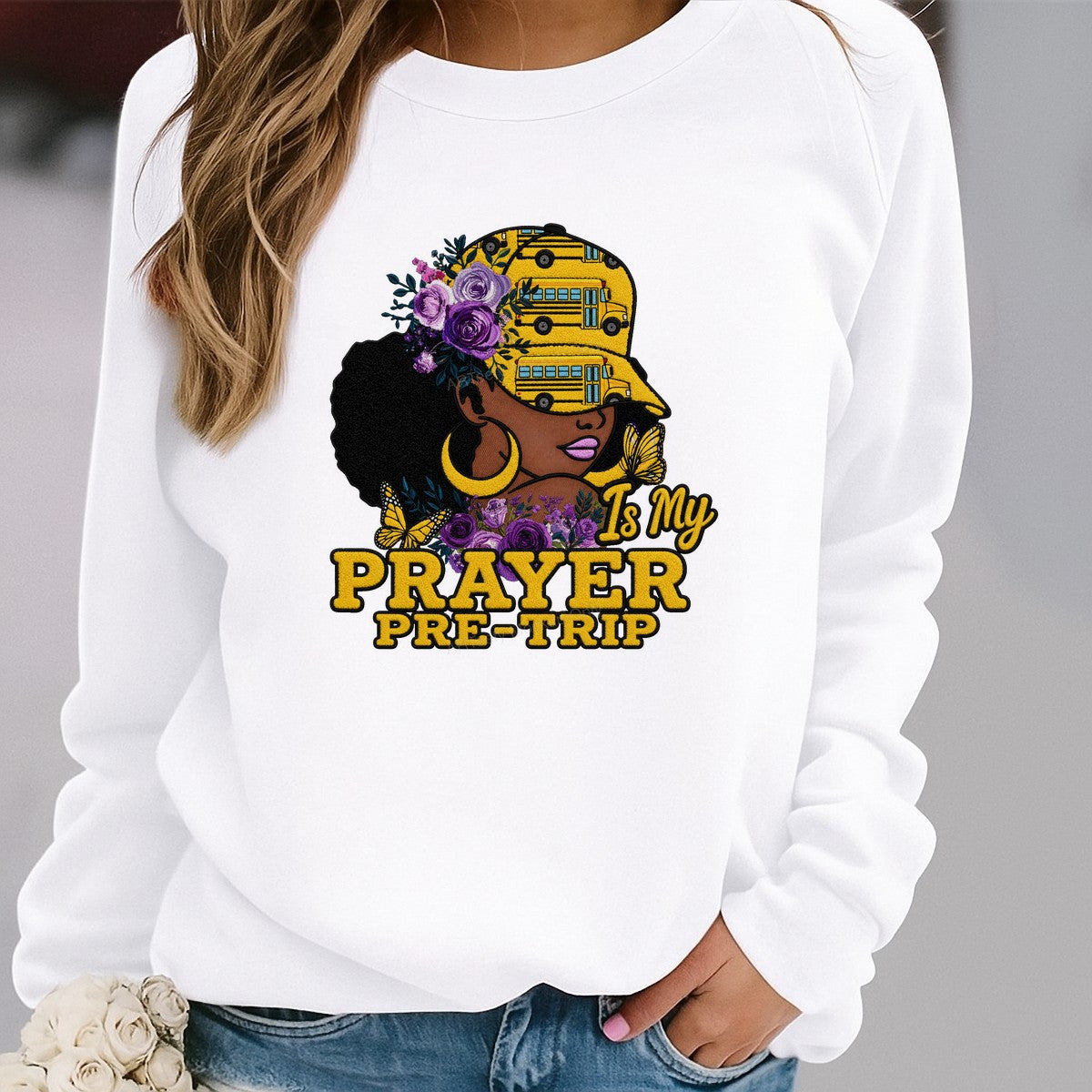 DTF Transfer School Bus Driver Prayer Pre-Trip Afro Woman Floral Graphic for T Shirts Hoodies and Tote Bags - 2