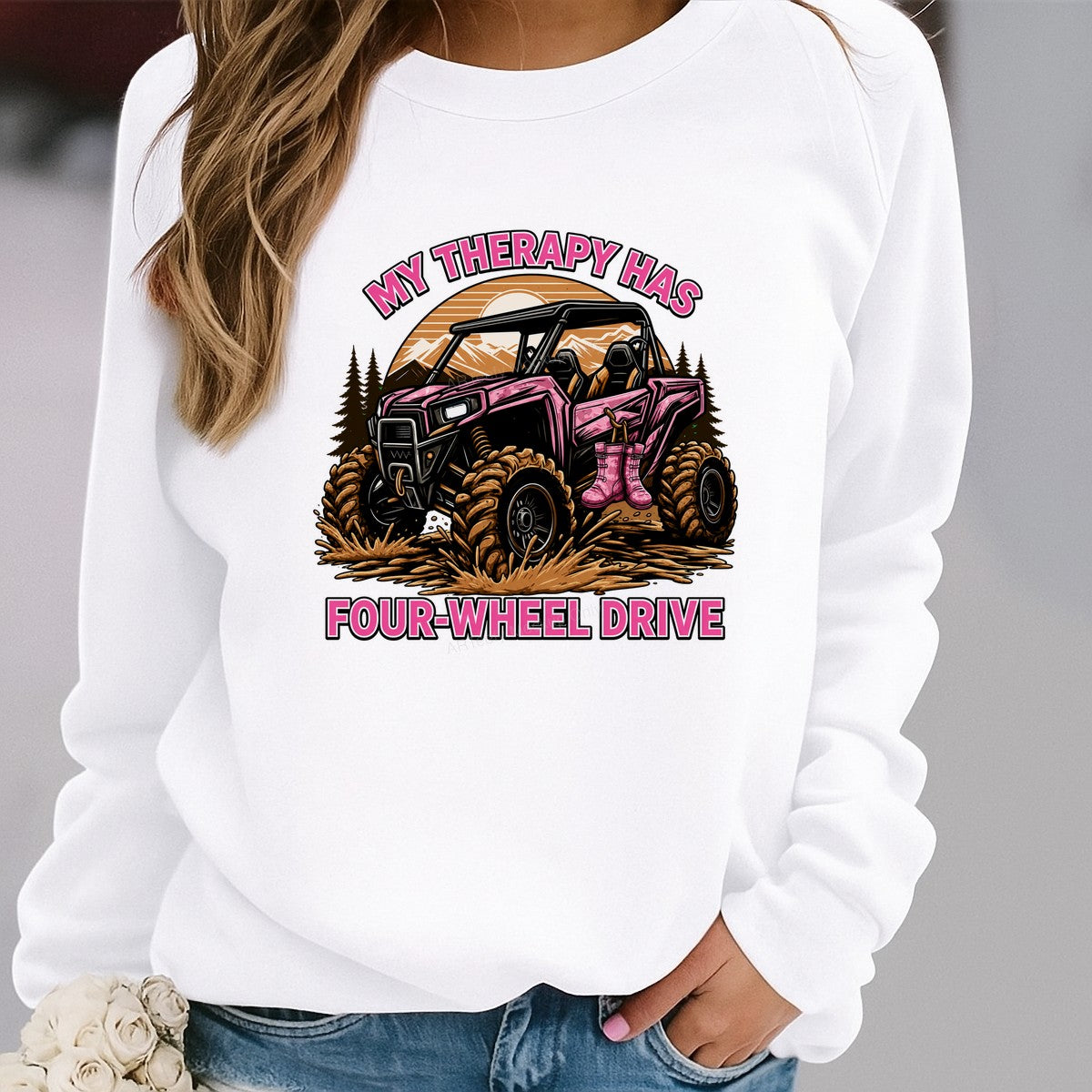 DTF Transfer My Therapy Has Four Wheel Drive Pink ATV Graphic for T Shirts Hoodies and Off Road Apparel - 2