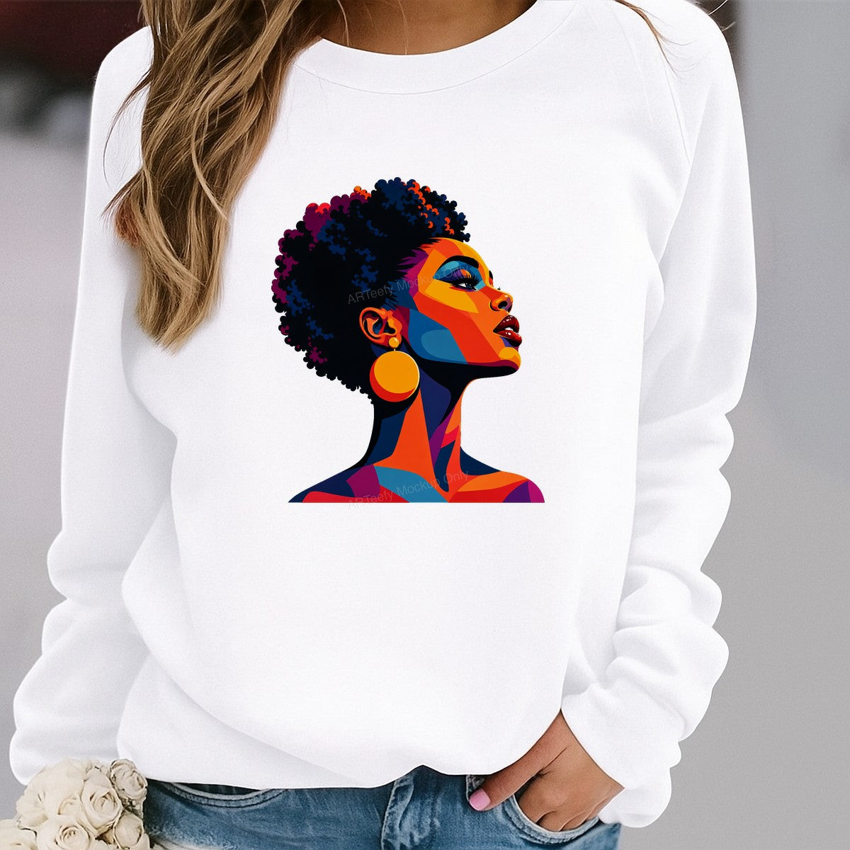 DTF Transfer Afro Woman Portrait Color Block Art Graphic for T Shirts Hoodies and Tote Bags - 2