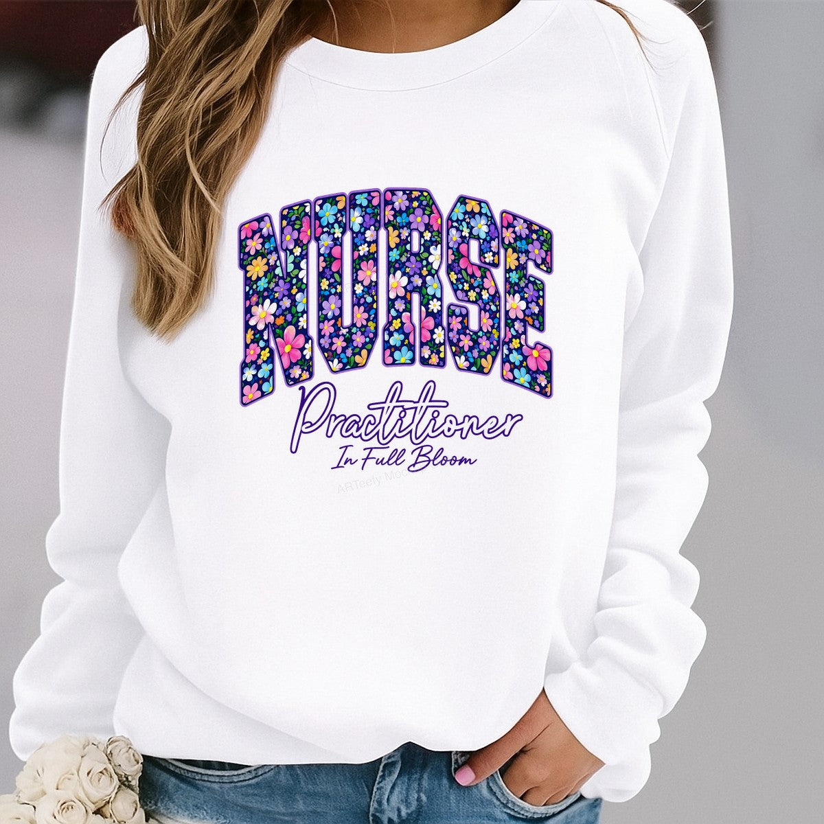 DTF Transfer Nurse Practitioner In Full Bloom Floral Lettering Graphic for T Shirts Hoodies and Tote Bags - 2