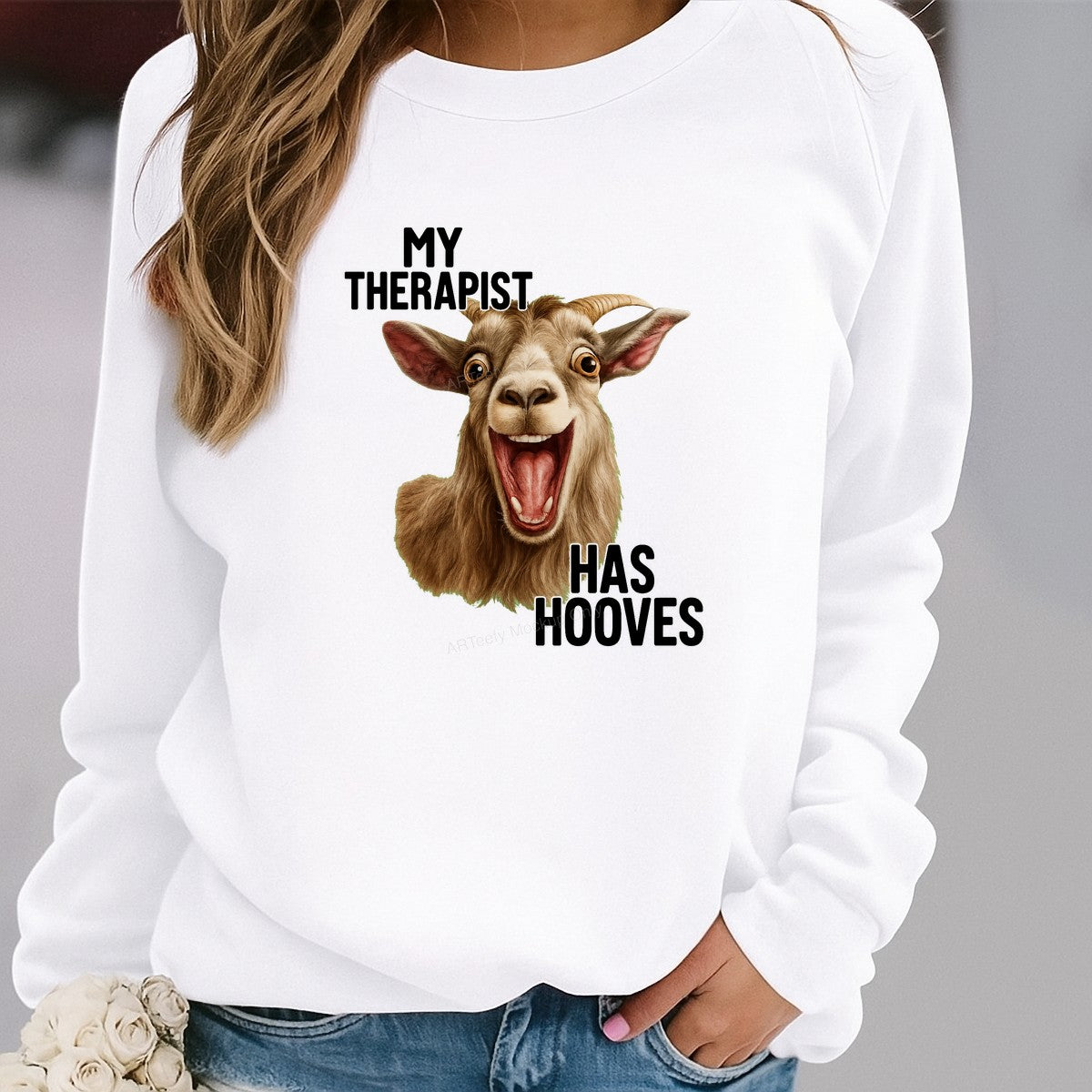 Funny Graphic Transfer My Therapist Has Hooves Goat Illustration for T Shirts Hoodies and Casual Wear - 2