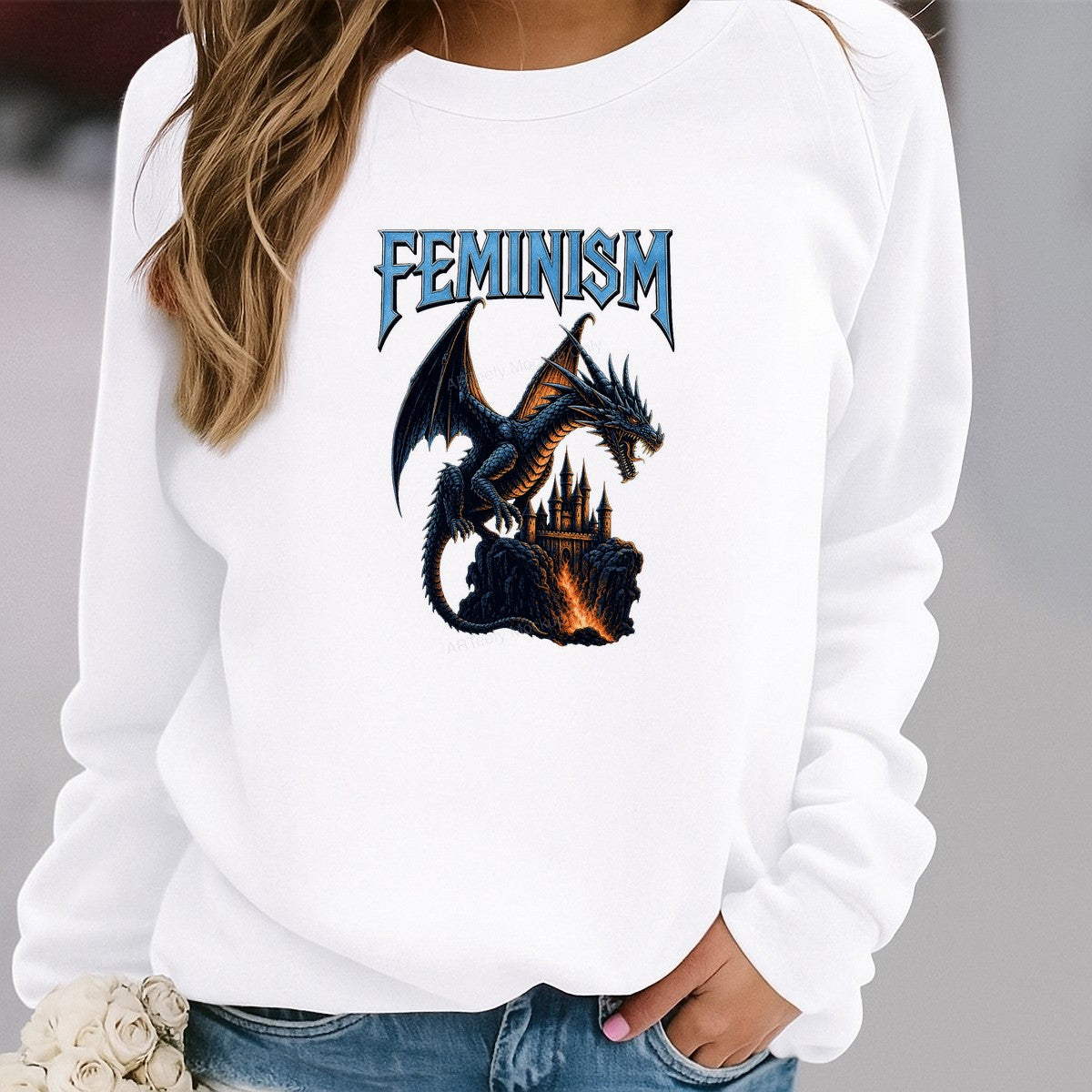 DTF Transfer Feminism Dragon Guarding Castle Fantasy Graphic for T Shirts Hoodies and Tote Bags - 2
