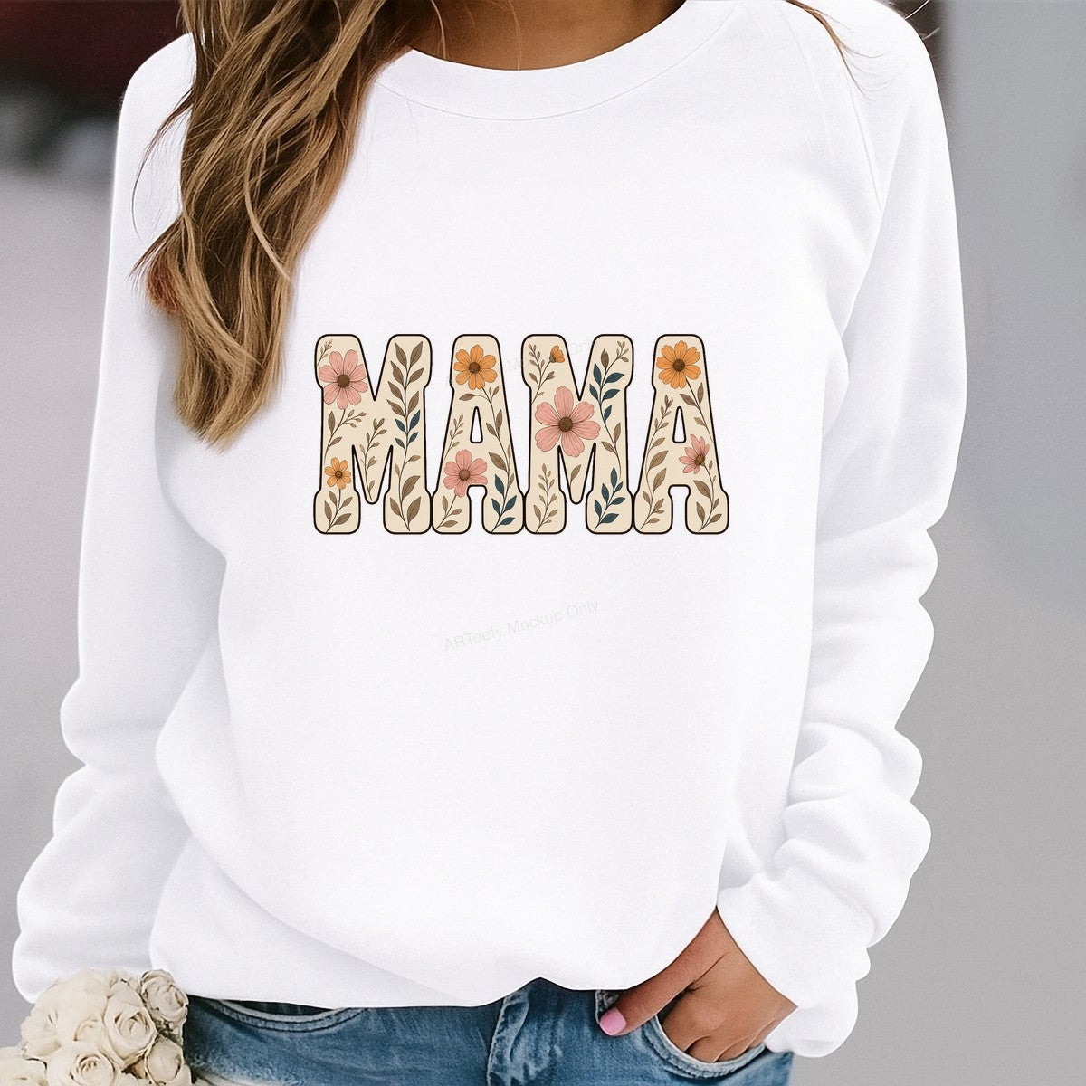 DTF Transfer MAMA Floral Lettering Pastel Flower Graphic for T Shirts Hoodies and Mother’s Day Gifts - 2