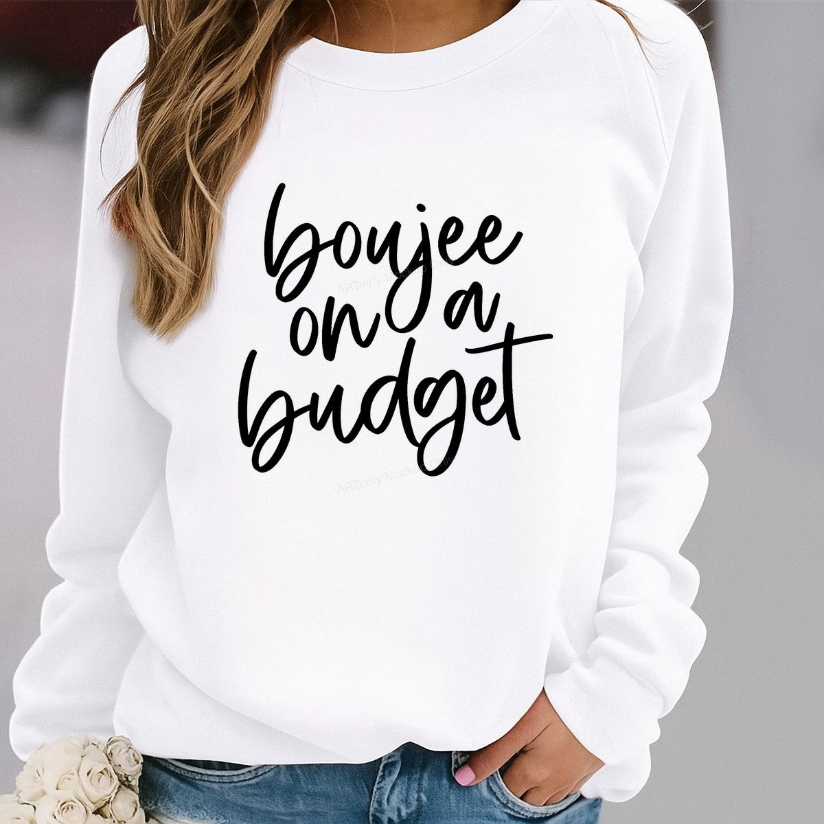 DTF Transfer Boujee On A Budget Script Quote Graphic for T Shirts Hoodies and Tote Bags - 2