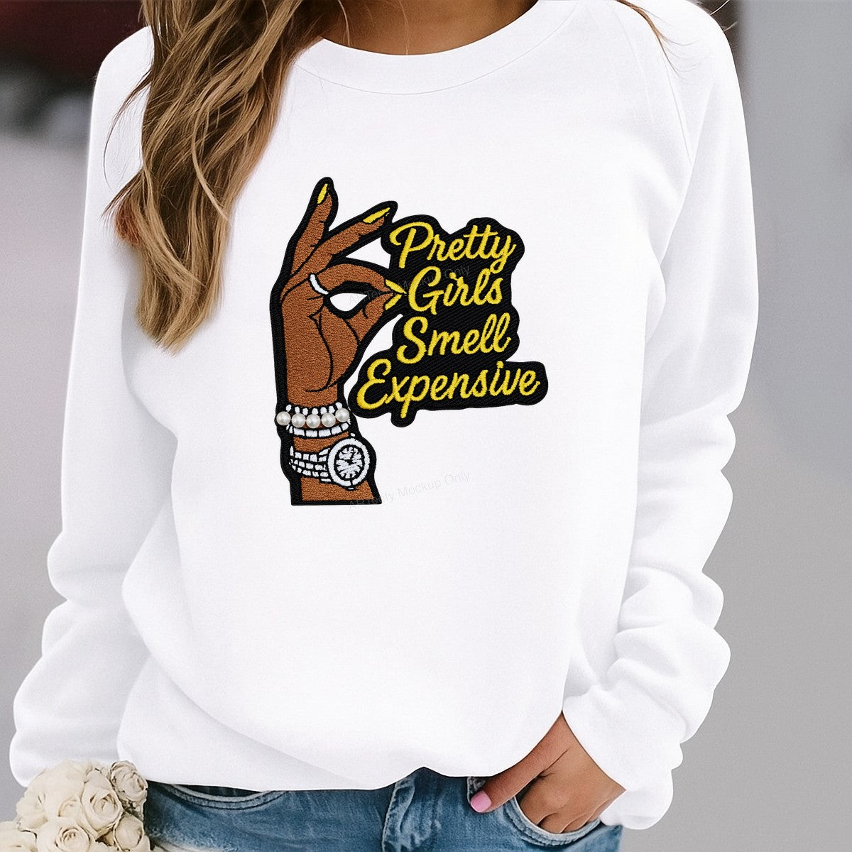 Heat Transfer Patch Pretty Girls Smell Expensive Hand with Jewelry Graphic for T Shirts Hoodies and Tote Bags - 2