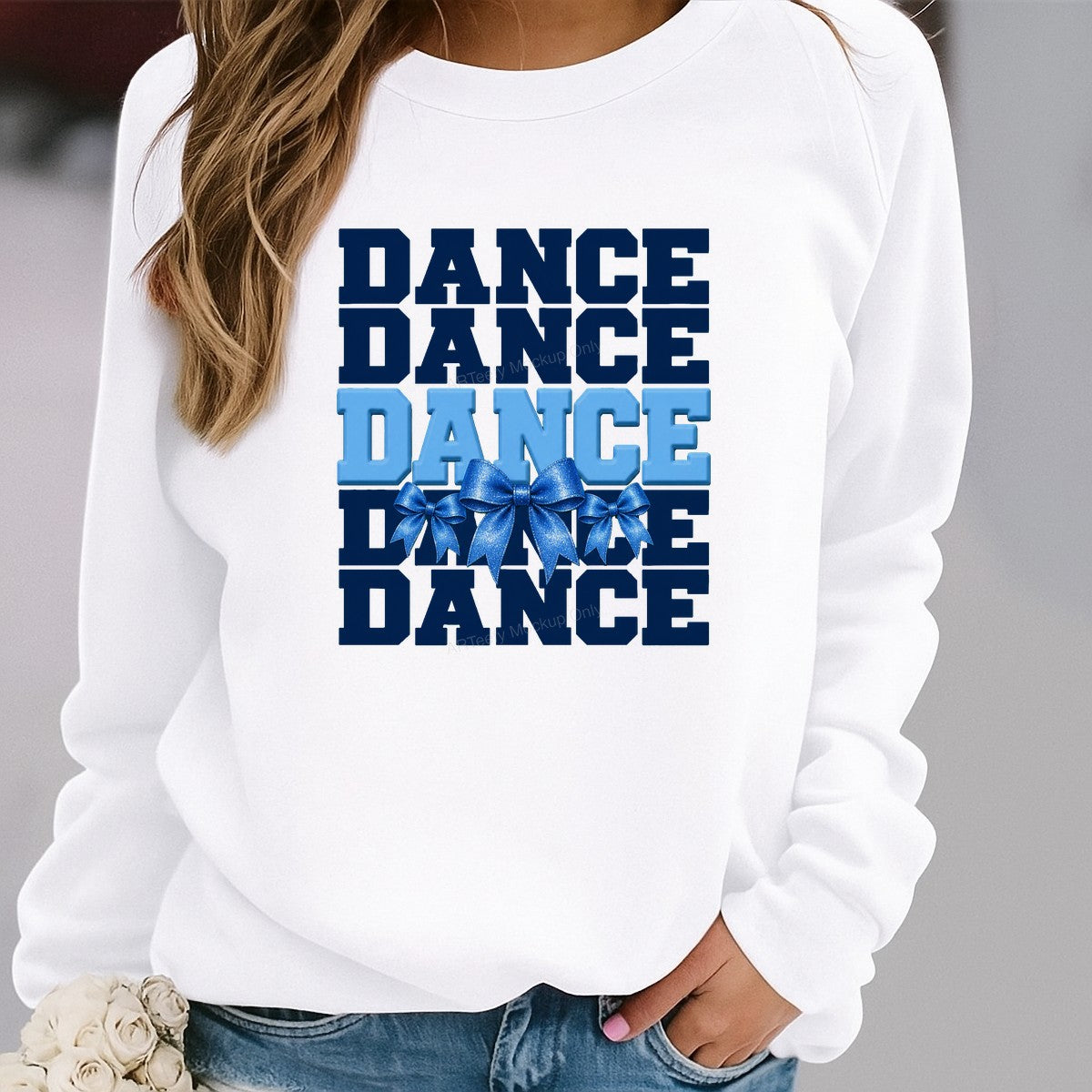 DTF Heat Transfer Dance Cheerleader Blue Bow Block Letter Graphic for T Shirts Hoodies and Tote Bags - 2