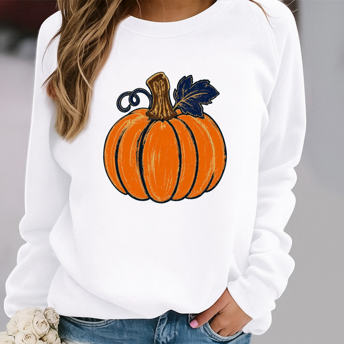 DTF Heat Transfer Rustic Pumpkin Illustration Graphic for Fall T Shirts Hoodies and Tote Bags - 2