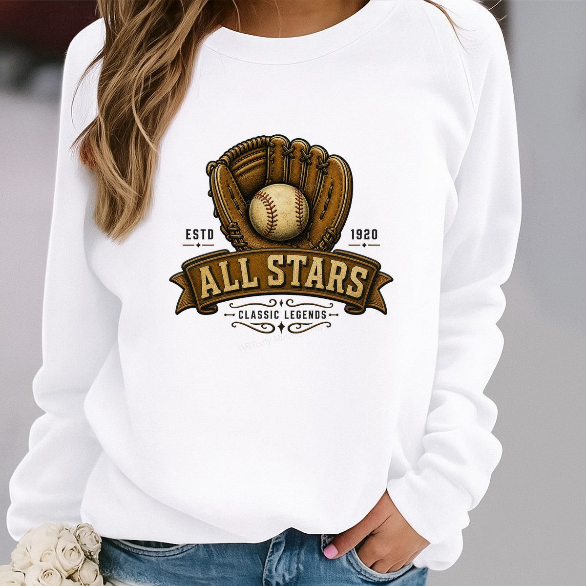 DTF Transfer All Stars Baseball Glove Vintage Emblem Graphic for T Shirts Hoodies and Tote Bags - 2