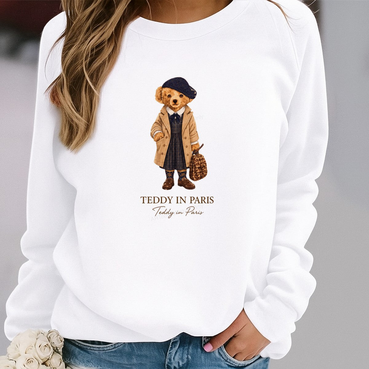 DTF Transfer Teddy in Paris Bear in Trench Coat Vintage Travel Graphic for T Shirts Hoodies and Tote Bags - 2