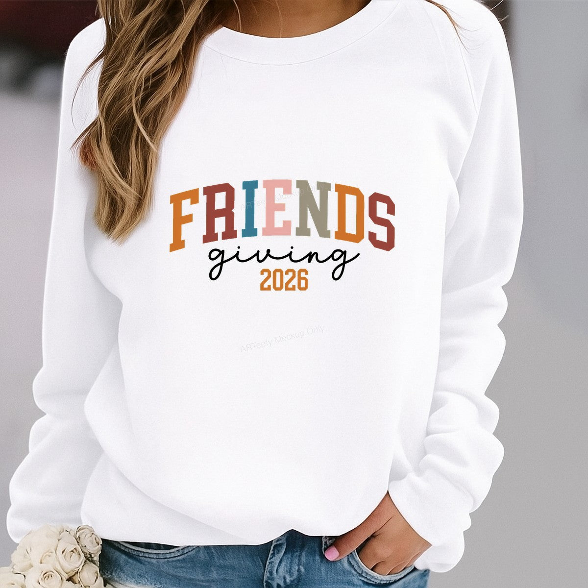 DTF Heat Transfer Friendsgiving 2026 Multicolor Lettering Script Graphic for T Shirts Hoodies and Tote Bags - 2