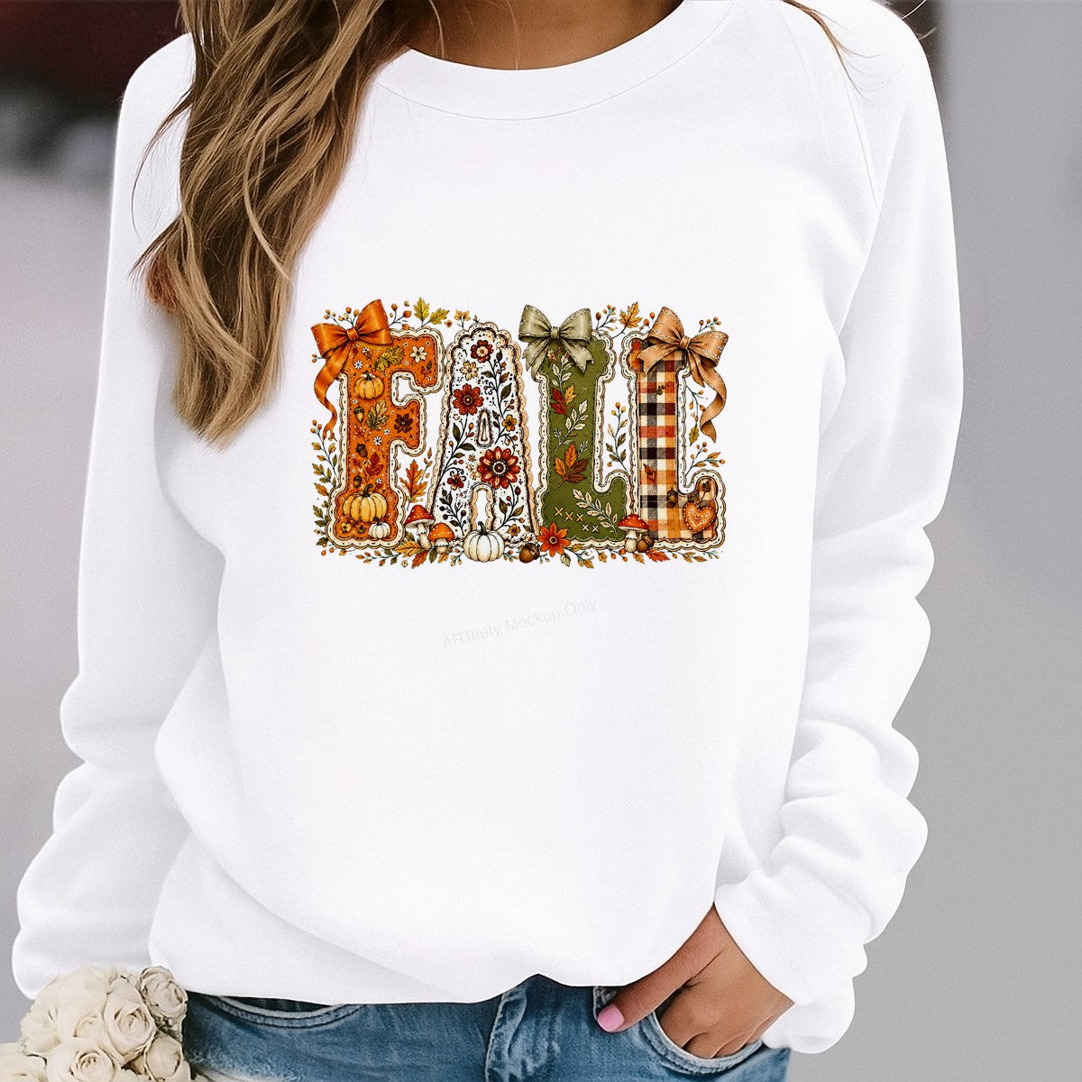DTF Heat Transfer FALL Floral Pumpkin Plaid Bow Graphic for T Shirts Hoodies and Tote Bags - 2