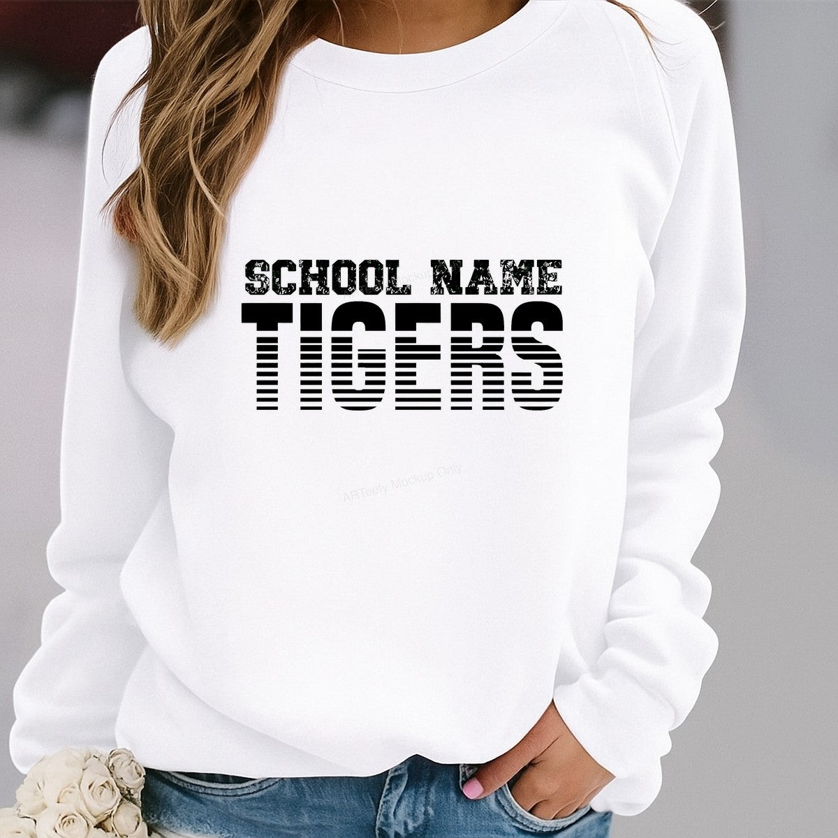 DTF Transfer School Name Tigers Text Graphic Striped Lettering for Team Shirts Hoodies and Spirit Wear - 2