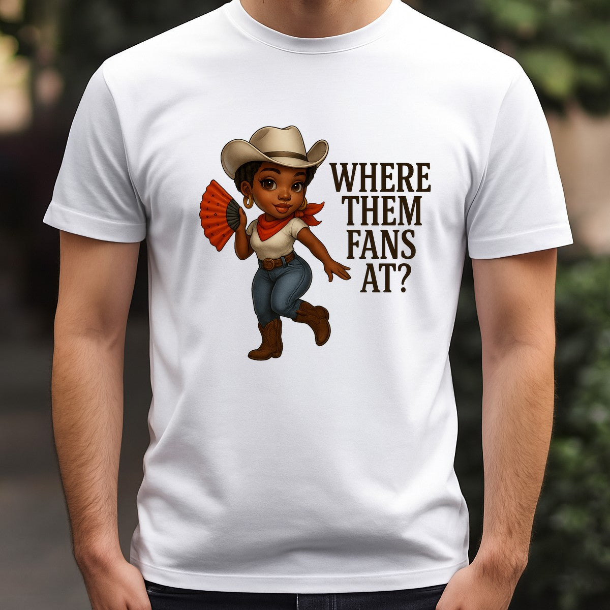 DTF Heat Transfer Iron On Sticker Western Cowgirl Holding Fan with Classic Cowboy Hat and Boots Graphic for DIY T Shirts Jackets Bags and Home Decor - 3