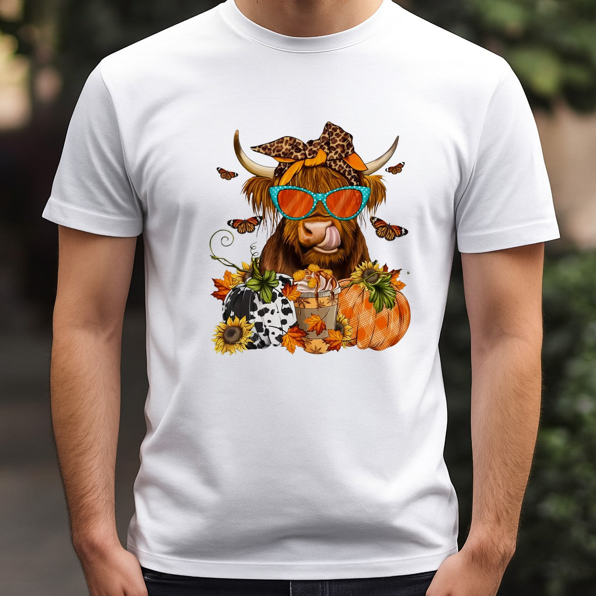 DTF Heat Transfer Iron On Sticker Highland Cow with Sunglasses and Pumpkins for Fall Home Decor T Shirts Hoodies Bags and Halloween Party Favors - 3