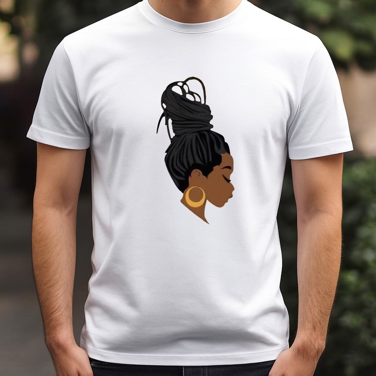 DTF Heat Transfer Iron On Sticker African American Woman Portrait with Bold Earrings for Apparel Bags Jackets Home Decor and Fall Fashion - 3