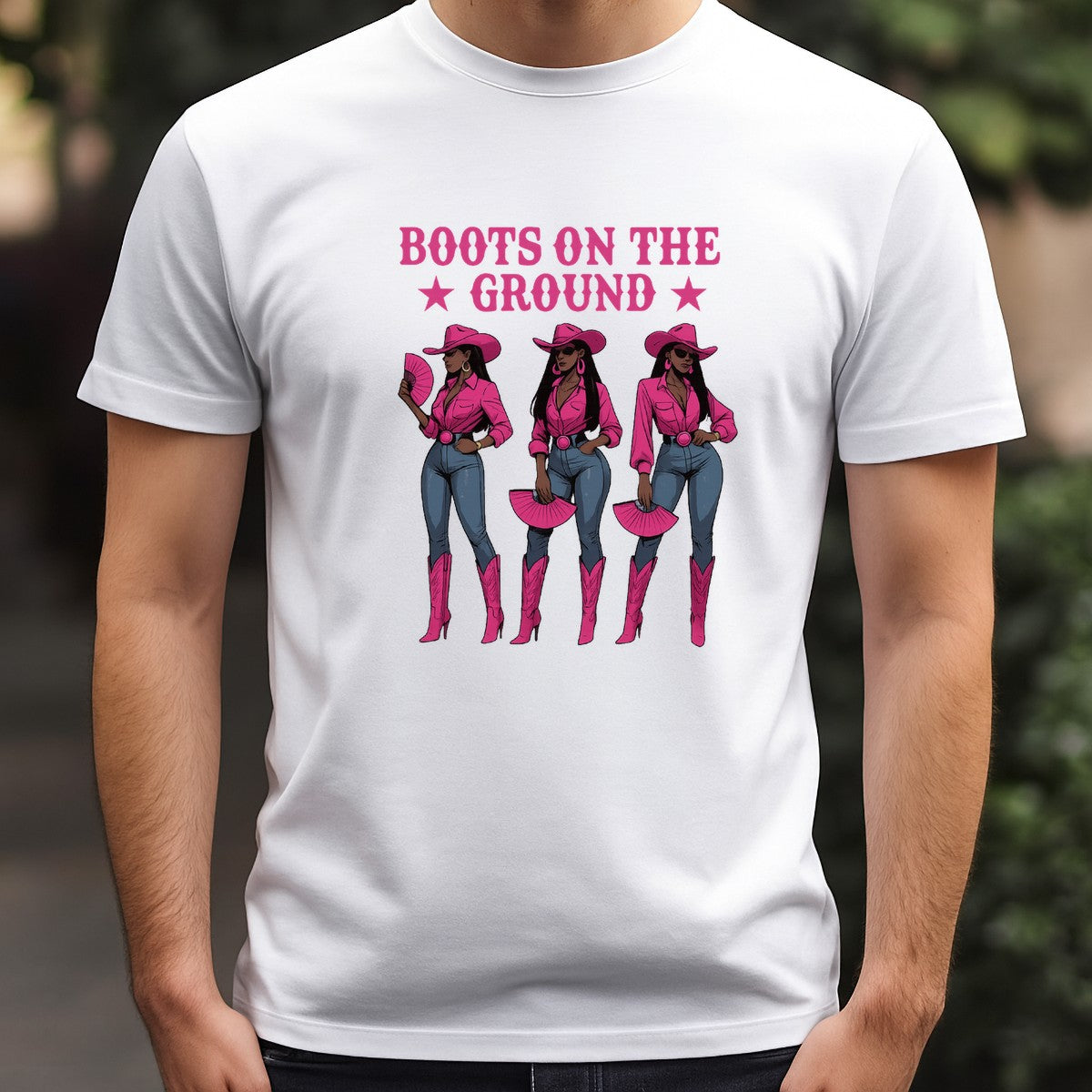 DTF Heat Transfer Iron On Sticker Boots On The Ground Western Cowgirl Style Pink Shirt and Jeans for Apparel Bags Jackets and Home Decor - 3