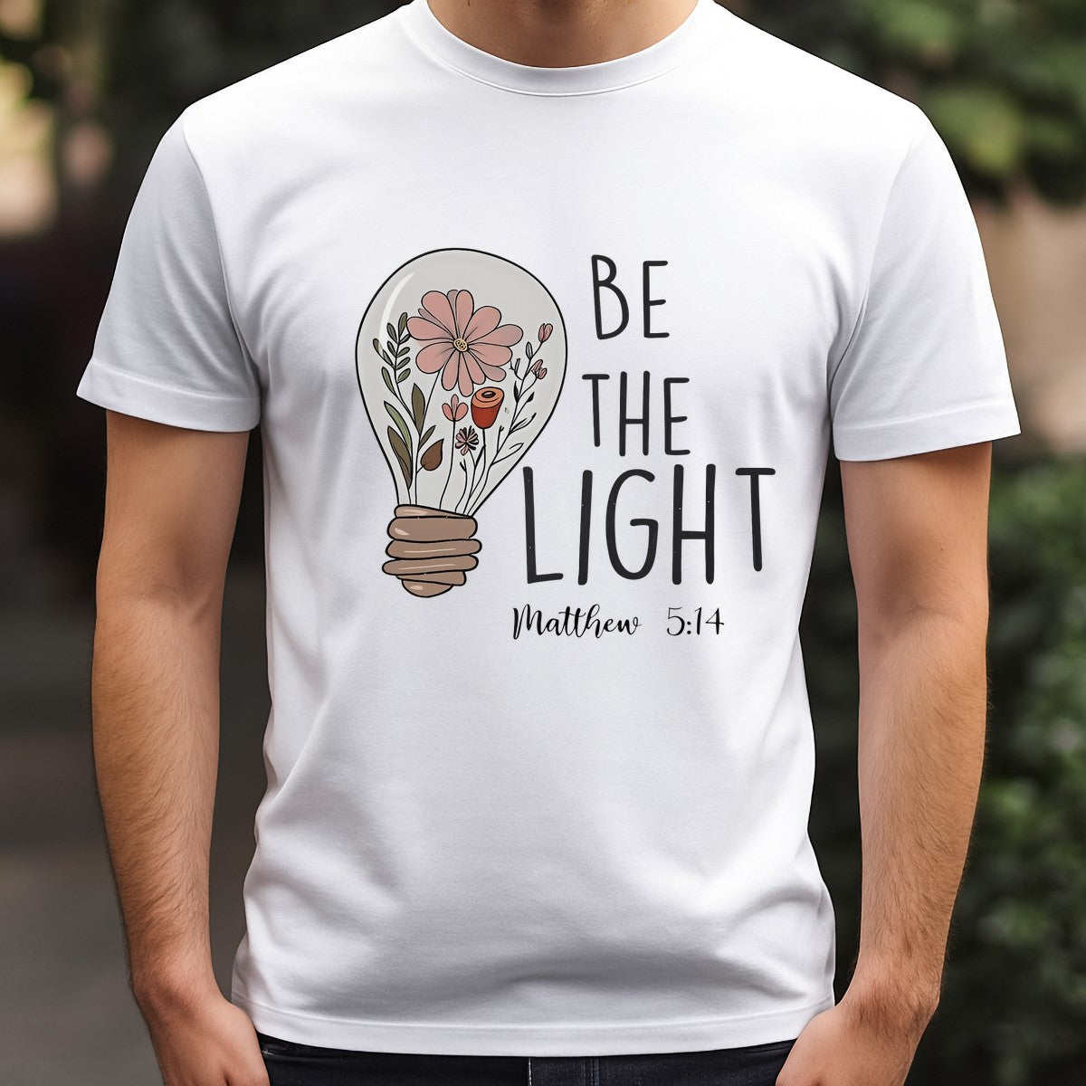 DTF Heat Transfer Iron On Sticker Be The Light Matthew 5 14 Floral Light Bulb Design for Inspirational T Shirts Hoodies Home Decor and Gifts - 3