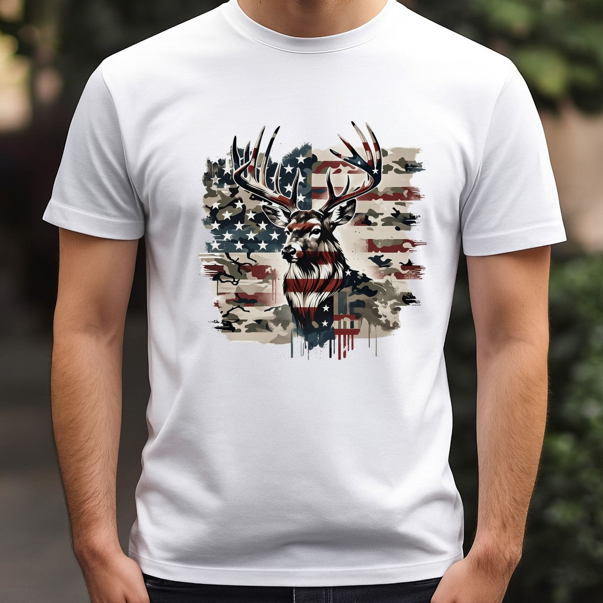 DTF Heat Transfer Patriotic Deer with American Flag Camo Graphic for T Shirts Hoodies and Hunting Apparel - 3