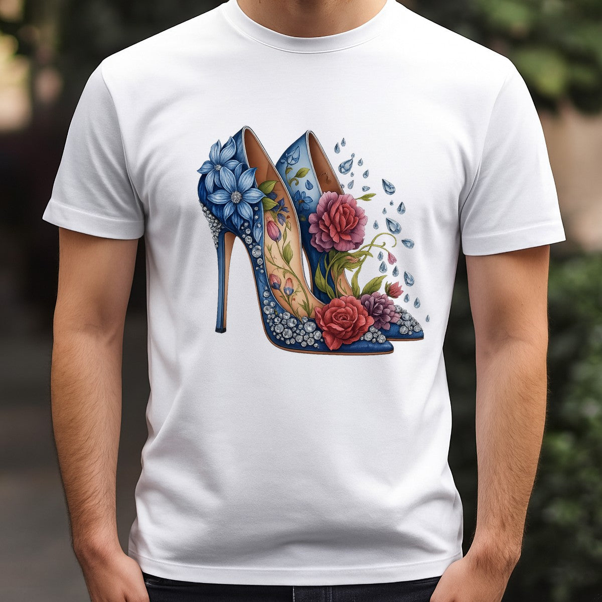 DTF Heat Transfer Iron On Sticker Elegant Floral Design with Rhinestones Sparkling for Fashionable Footwear and Home Decor - 3