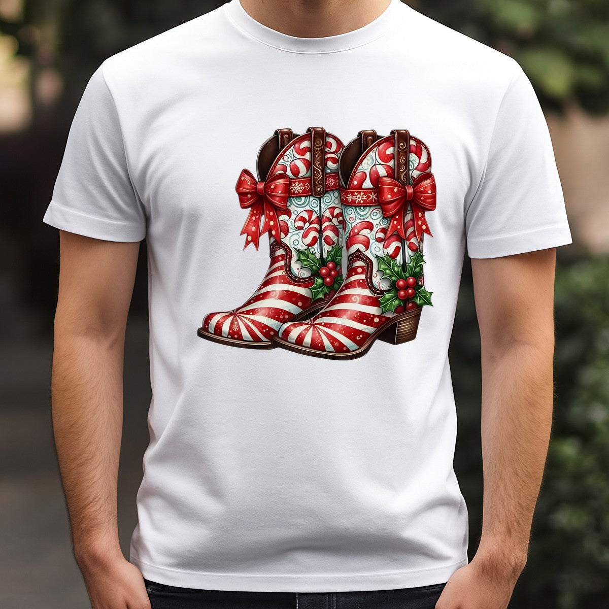 DTF Heat Transfer Iron On Sticker Christmas Candy Cane Cowgirl Boots Festive Holiday Apparel for T Shirts Hoodies Bags and Home Decor - 3