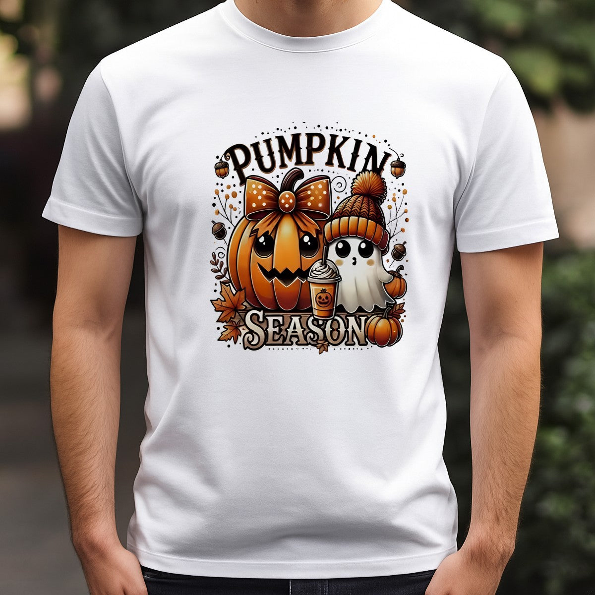 DTF Heat Transfer Iron On Sticker Cute Pumpkin and Ghost with Coffee Autumn Leaves for Halloween Decorations T Shirts Hoodies Tote Bags and Home Decor - 3