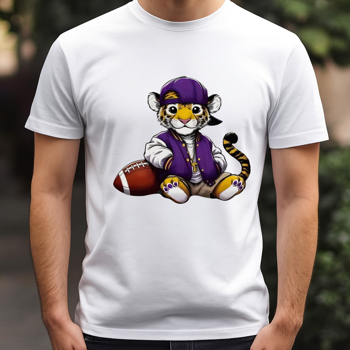 DTF Heat Transfer Iron On Sticker Cute Sporty Tiger with Purple Cap and Football Graphic for Apparel Bags Jackets and Home Decor - 3