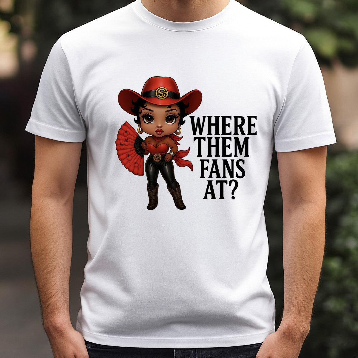 DTF Heat Transfer Iron On Sticker Western Cowgirl with Red Fan and Hat for Rodeo Outfit T Shirts Jackets and Home Decor - 3