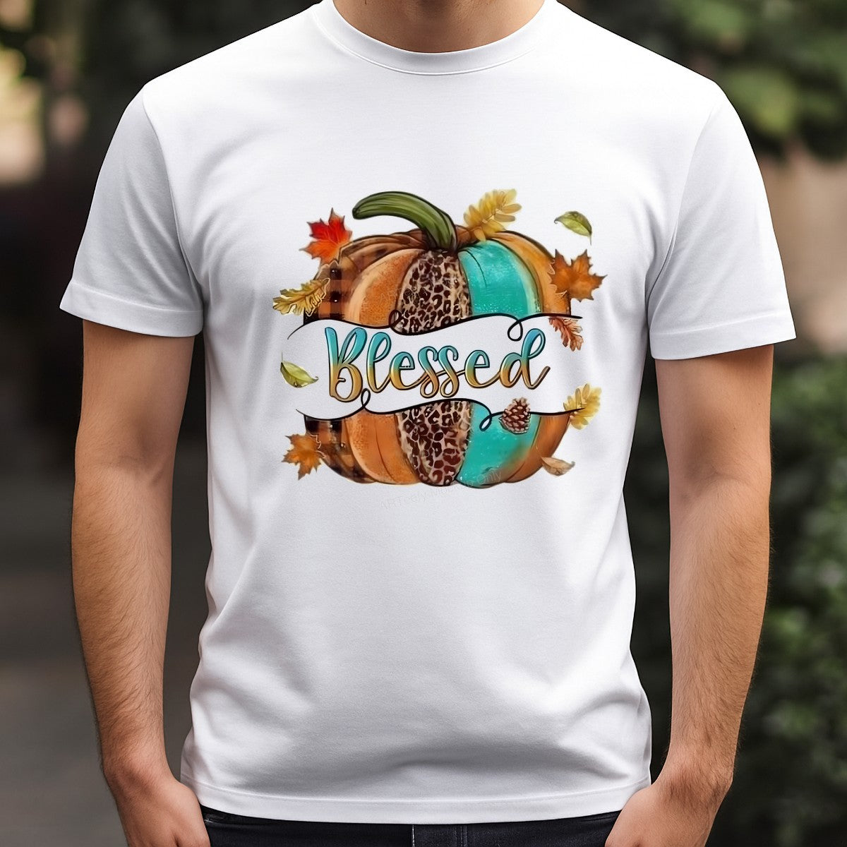 DTF Heat Transfer Iron On Sticker Heat Transfer Designs Ready to Press Blessed Pumpkin with Leopard Print Fall Theme for Thanksgiving Apparel Local Warehouse - 3