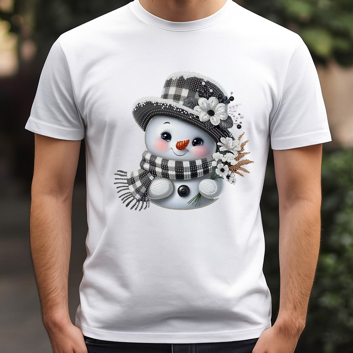 DTF Heat Transfer Iron On Sticker Heat Transfer Designs Ready to Press Snowman with Plaid Scarf and Floral Hat for Christmas Apparel Local Warehouse - 3