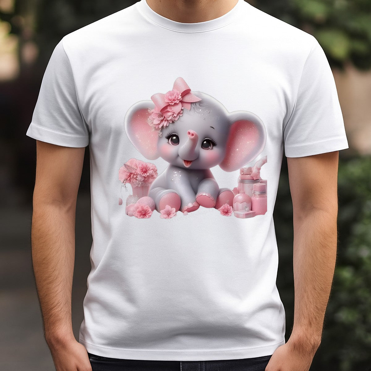 DTF Heat Transfer Iron On Sticker Iron On Transfers for T Shirts Cute Pink Elephant with Bows Flowers Perfect for Baby Shower Gifts Local Warehouse - 3