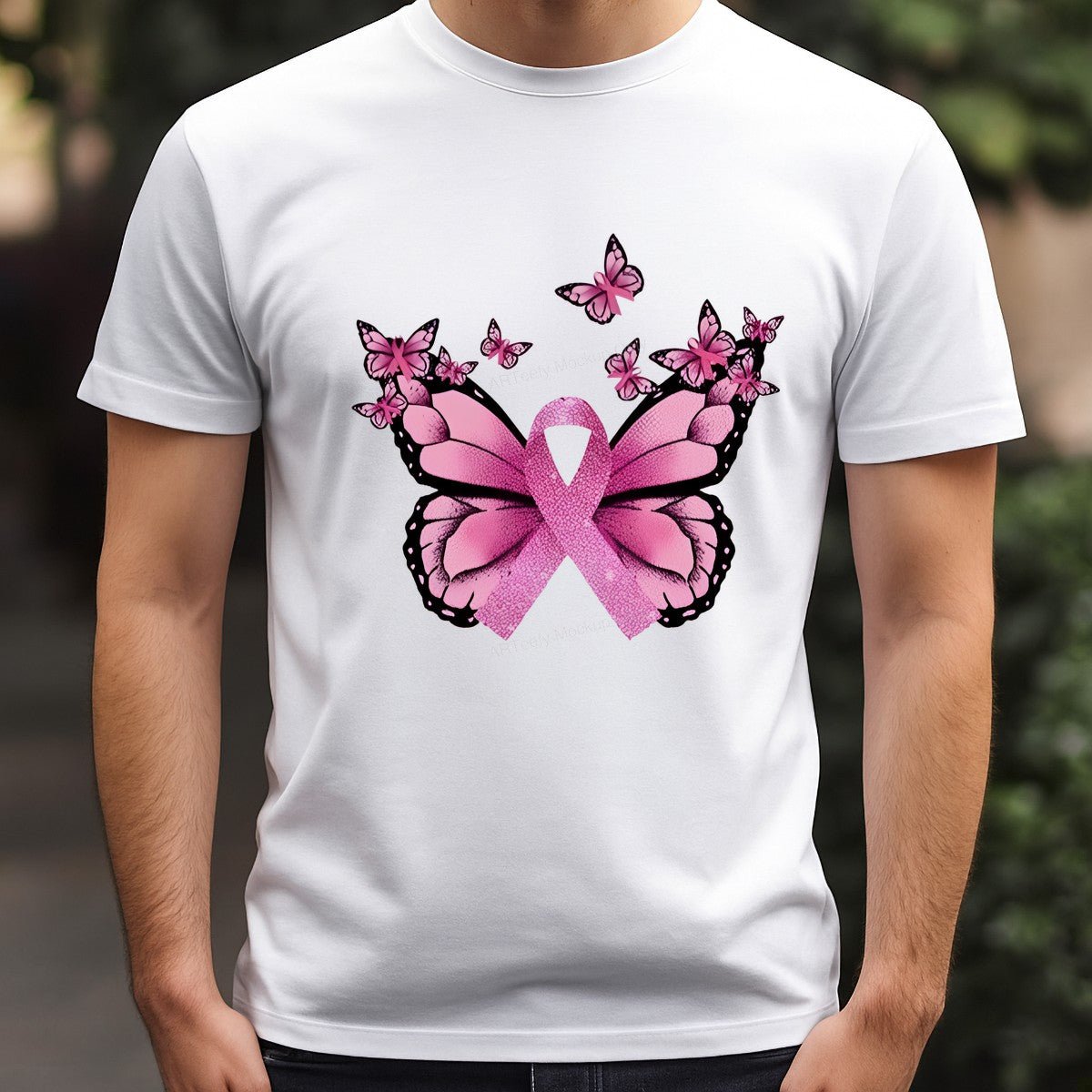 DTF Heat Transfer Iron On Sticker DTF Transfers Ready to Press Pink Butterfly Ribbon Design for Breast Cancer Awareness Items T Shirts Hoodies Clearance - 3