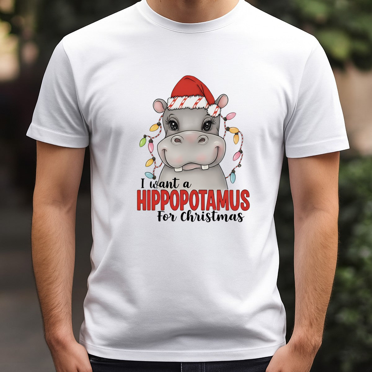 DTF Heat Transfer Iron On Sticker Iron On Transfers for T Shirts Christmas Hippopotamus Design with Santa Hat Lights for Holiday Apparel Gifts Clearance - 3