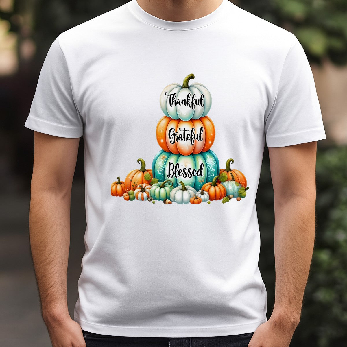 DTF Heat Transfer Iron On Sticker Iron On Heat Transfers Pumpkin Stack Thankful Grateful Blessed Design for Fall Decorations Thanksgiving Apparel Clearance Local Warehouse - 3