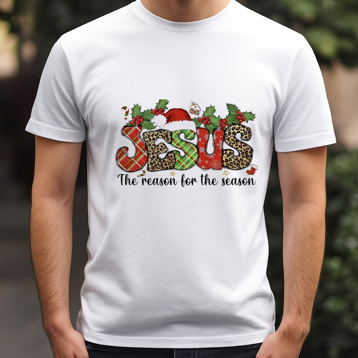 DTF Heat Transfer Iron On Sticker Iron On Heat Transfers Christmas Jesus Reason for the Season Plaid Leopard Santa Hat Designs for Holiday Apparel Clearance Local Warehouse - 3