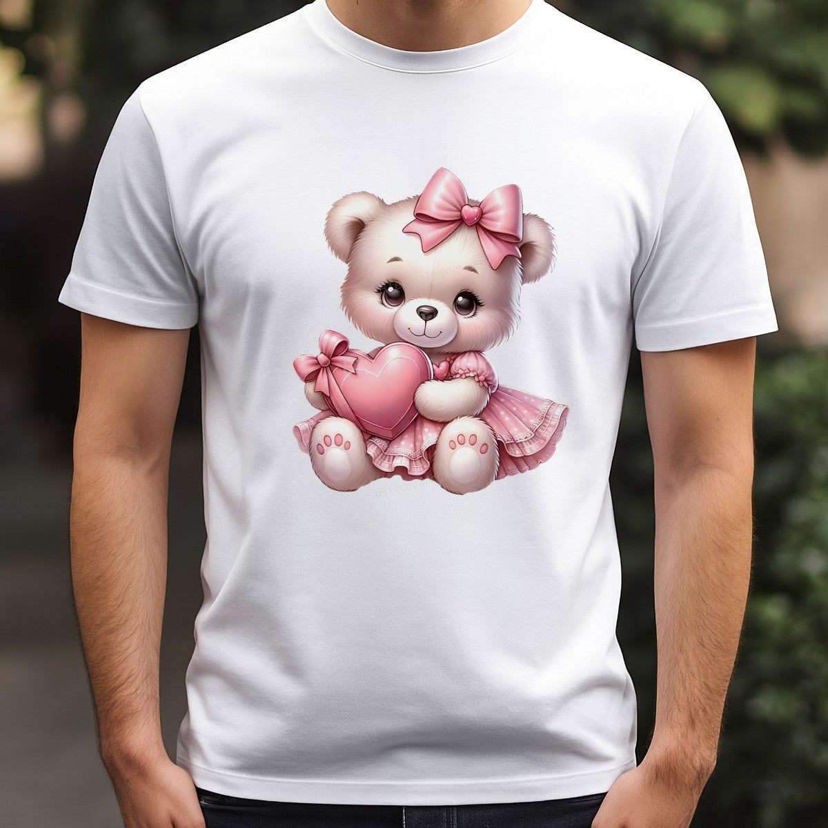 DTF Heat Transfer Iron On Sticker Iron On Heat Transfers Cute Teddy Bear with Pink Bows Heart Decor for Apparel Bags Jackets Local Warehouse - 3