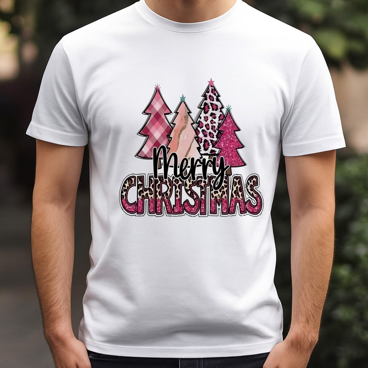 DTF Heat Transfer Iron On Sticker Iron On Heat Transfers Merry Christmas Leopard Plaid Tree Design for Holiday Apparel Local Warehouse - 3