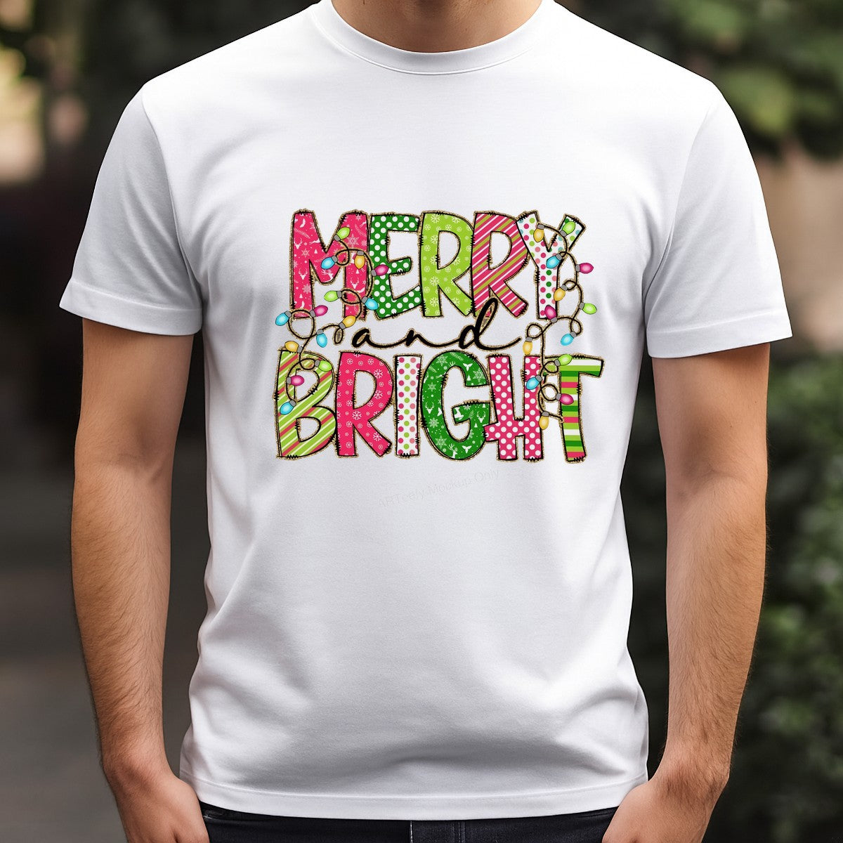 DTF Heat Transfer Iron On Sticker Iron On Heat Transfers Merry and Bright Festive Lettering with Christmas Lights for Holiday T Shirts Christmas Iron On Heat Transfers Clearance - 3