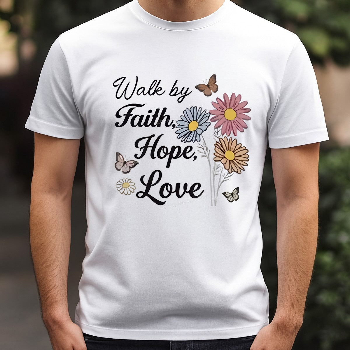DTF Heat Transfer Iron On Sticker Iron On Heat Transfers Walk by Faith Hope Love Floral Butterflies Design for T Shirts Hoodies Local Warehouse - 3