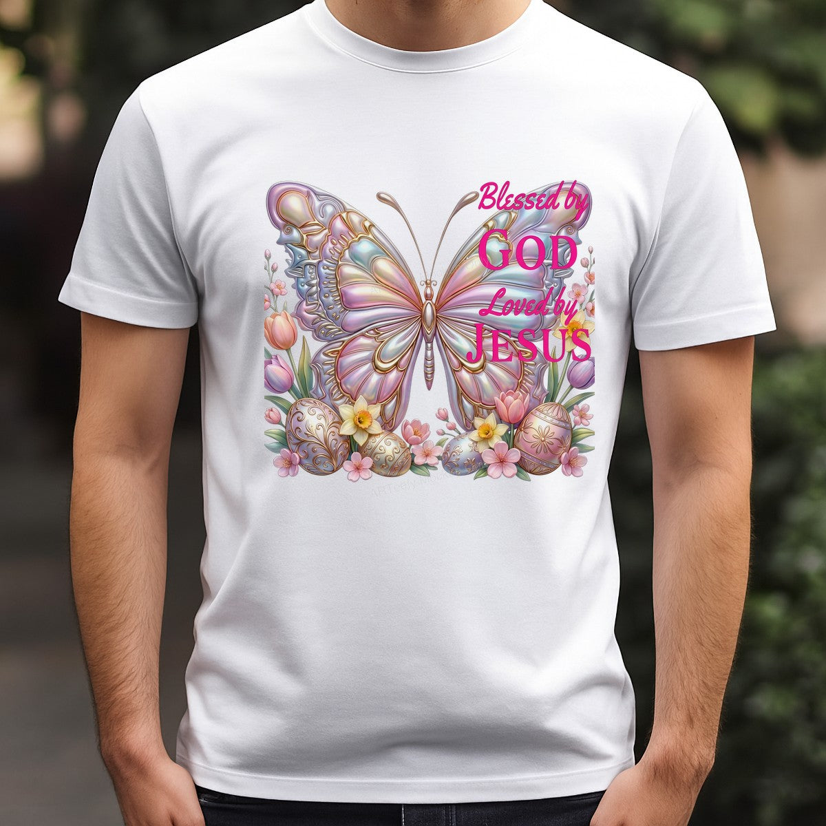 DTF Heat Transfer Iron On Sticker Iron On Heat Transfers Pastel Butterfly Floral Blessed by God Loved by Jesus Easter T Shirts Hoodies Clearance - 3